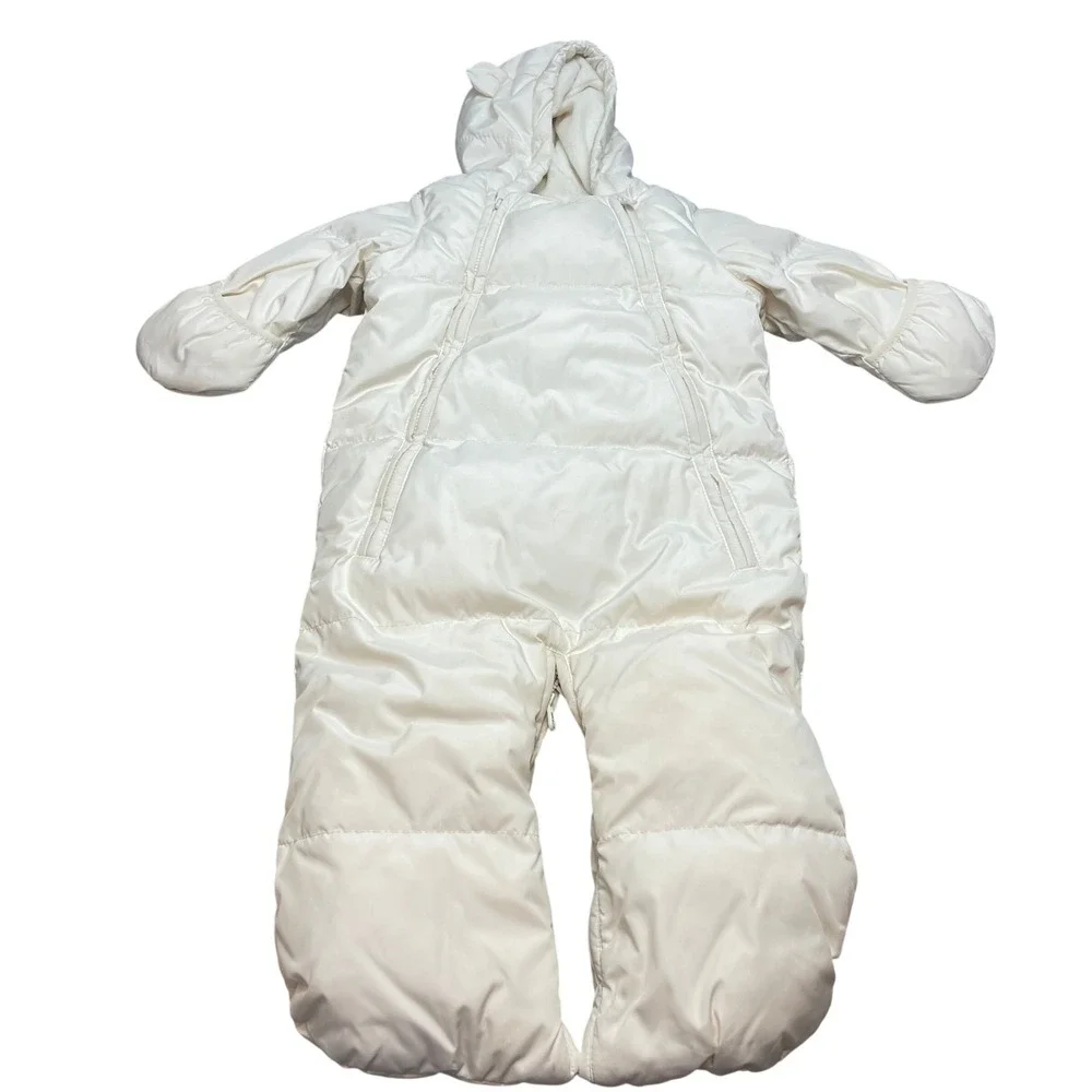 Baby GAP Cold Control Bundler‎ Snowsuit Size 3-6M Ivory Hooded Fleece Lined